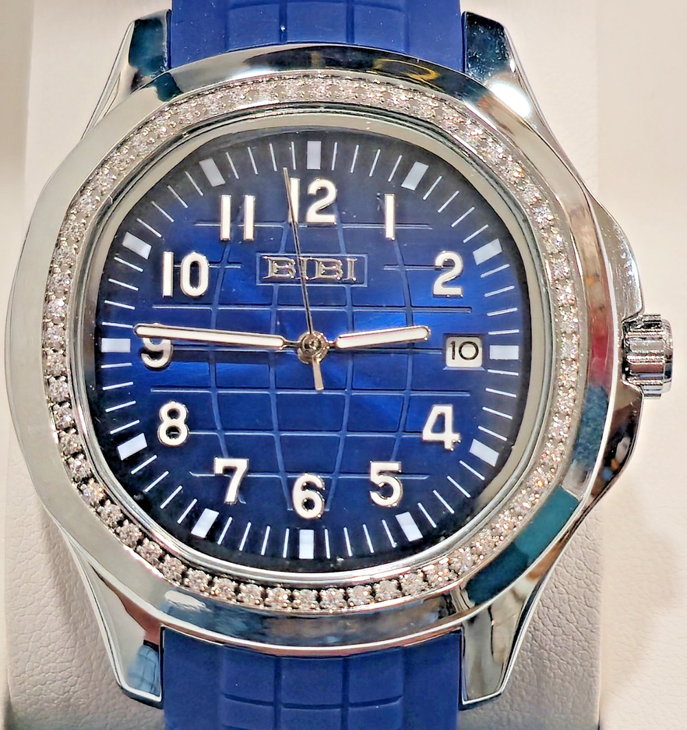 B1125 BIBI LUXURY Zirconia white case, blue dial, blue silicone band AUTO
